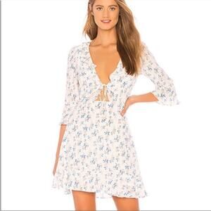 For Love & Lemons Nostalgia Blue Orange Floral Tie Front Mini Dress Small